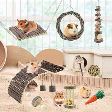 Hamster Toys Rat Toys Chinchilla Toys Hamster Chew Toys Cage Accessories Apple Wood Sticks Ladder Bell Roller for Gerbil Guinea Pigs and Other Small Animal