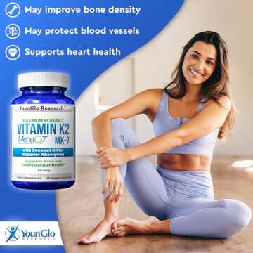 YounGlo Research Vitamin K2 MK7 (MenaQ7) 100 mcg w/Coconut Oil for Superior Absorption, Dietary Health Supplement, 120 Vegan Liquid Capsules to Support Bone Strength & Density for Adults Women & Men