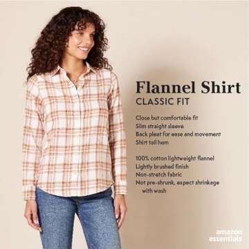 Amazon Essentials Women's Classic-Fit Long-Sleeve Lightweight Plaid Flannel Shirt, Black White Large...