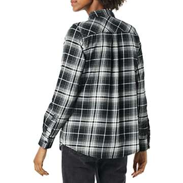 Amazon Essentials Women's Classic-Fit Long-Sleeve Lightweight Plaid Flannel Shirt, Black White Large Plaid, Large