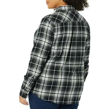 Amazon Essentials Women's Classic-Fit Long-Sleeve Lightweight Plaid Flannel Shirt, Black White Large Plaid, Large