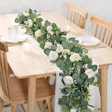 TOCHGREEN White Roses Garland for Stunning Decor