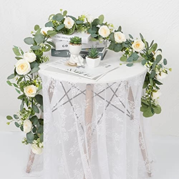 TOCHGREEN White Roses Garland for Stunning Decor