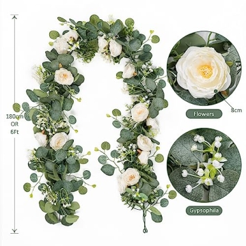 TOCHGREEN White Roses Garland for Stunning Decor