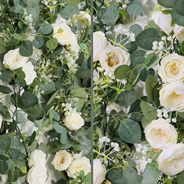 TOCHGREEN White Roses Garland for Stunning Decor