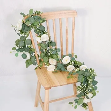 TOCHGREEN White Roses Garland for Stunning Decor