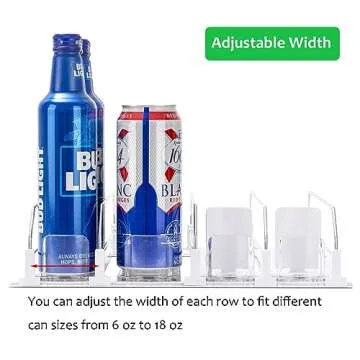 Rula Drink Organizer for Fridge, Self-Pushing Soda Can Dispenser for Mini Refrigerator, Width Adjustable Water Bottle Pusher Glide, White, 4 Rows,12.2” D