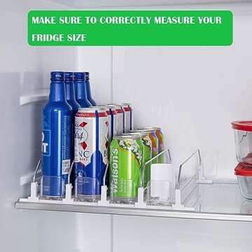 Rula Drink Organizer for Fridge, Self-Pushing Soda Can Dispenser for Mini Refrigerator, Width Adjustable Water Bottle Pusher Glide, White, 4 Rows,12.2” D