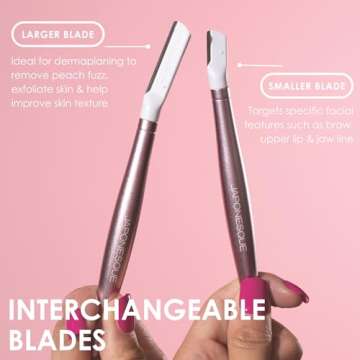 JAPONESQUE - SKINTherapy Dermaplaning Facial Razors - Two Blade Sizes with Interchangeable Handle, Eyebrow Razor, Ultra Sharp Japanese Blades, For Hair Removal, Multipurpose Exfoliating
