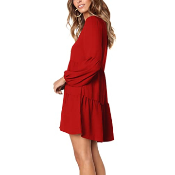 Amoretu Womens Long Sleeve Dresses Engagement V Neck Tunic Dress, Spring, Summer, 2025 (Red, L)
