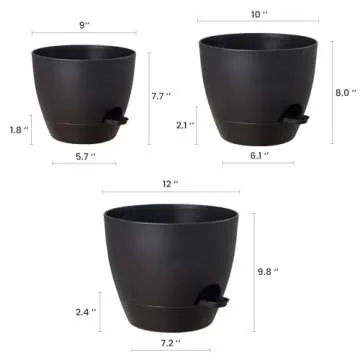 Gardrium Self Watering Planters 12/10/9 inch Plant Flower Pots Set of 3 Plastic with Drainage Hole f...