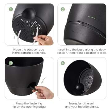 Gardrium Self Watering Planters 12/10/9 inch Plant Flower Pots Set of 3 Plastic with Drainage Hole for Indoor Outdoor Garden, Black
