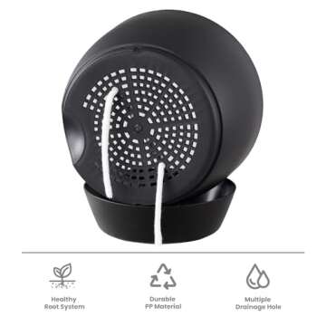 Gardrium Self Watering Planters 12/10/9 inch Plant Flower Pots Set of 3 Plastic with Drainage Hole for Indoor Outdoor Garden, Black