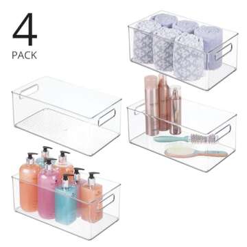 mDesign Deep Plastic Storage Organizer Container Bin, Bath and Shower Organization for Cabinet, Cupb...
