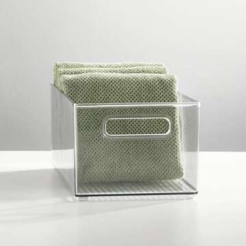 mDesign Deep Plastic Storage Organizer Container Bin, Bath and Shower Organization for Cabinet, Cupboard, Shelves, Counter, or Closet - Holds Shampoo, Vitamins, Ligne Collection, 4 Pack, Clear