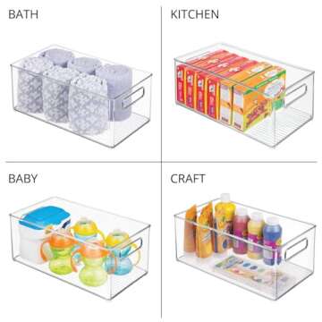 mDesign Deep Plastic Storage Organizer Container Bin, Bath and Shower Organization for Cabinet, Cupboard, Shelves, Counter, or Closet - Holds Shampoo, Vitamins, Ligne Collection, 4 Pack, Clear