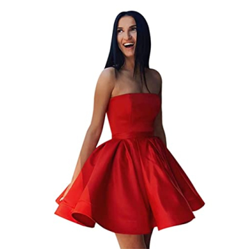 AlfaBridal Junior's Strapless Homecoming Dresses Corset Draped Short Satin Cocktail Gowns Formal Gra...