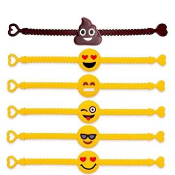 O'Hill Emoji Wristbands 48 Pack for Kids Birthday Party Supplies