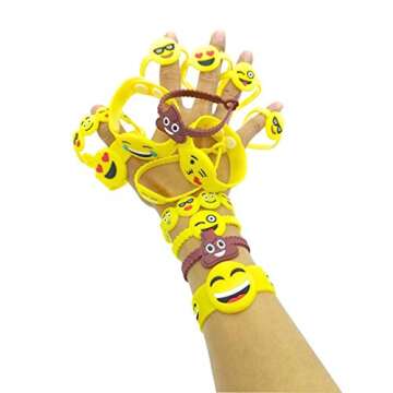O'Hill Emoji Wristbands 48 Pack for Kids Birthday Party Supplies