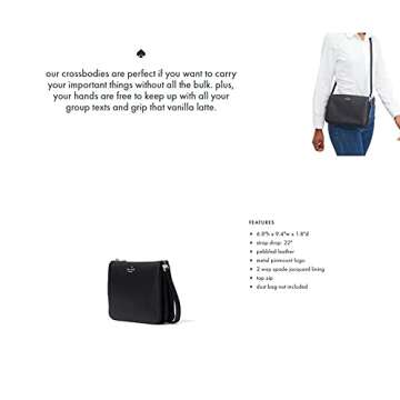 kate spade crossbody purse for women Leila triple gusset handbag , Black, Small