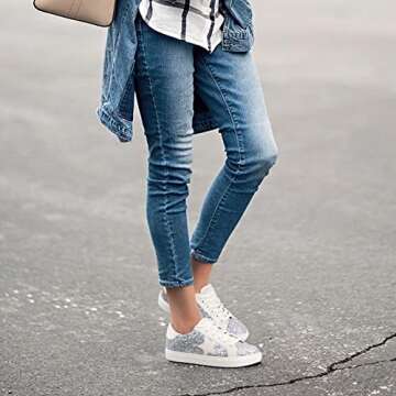 PARTY Women's Fashion Star Sneaker - Comfortable Glitter Suede Walking Shoes