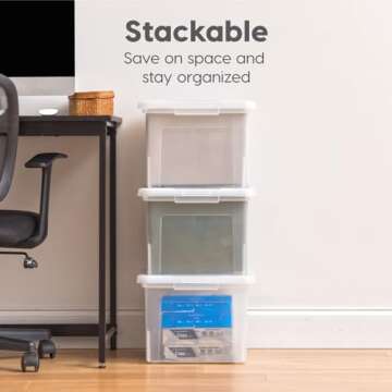 IRIS USA Durable Plastic File Box Organizer Set, 4 Pack