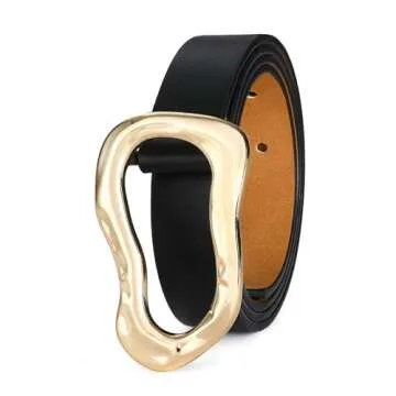 RISANTRY Black Belt for Women Stylish Gold Buckle Fashion Leather Waist Belt Perfect for Jeans and D...