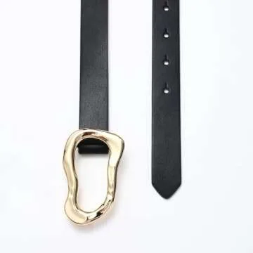 Stylish RISANTRY Black Women's Belt with Gold Buckle