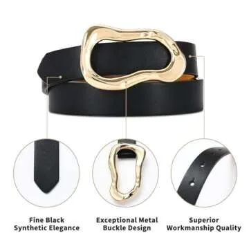 Stylish RISANTRY Black Women's Belt with Gold Buckle
