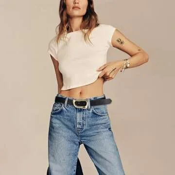 Stylish RISANTRY Black Women's Belt with Gold Buckle