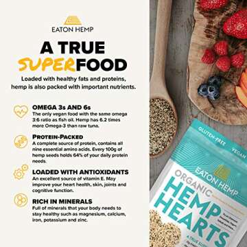 Eaton Well Organic Hemp Hearts, 12g Omegas & 10g Complete Protein Per Serving, True Superfood, Gluten-Free, Vegan, Antioxidants, High In GLA, 16oz