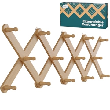 OROPY Expandable Wood Coat Rack 14 Pegs Adjustable Natural