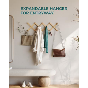 OROPY Expandable Wood Coat Rack 14 Pegs Adjustable Natural