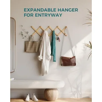 OROPY Expandable Wood Coat Rack 14 Pegs Adjustable Natural