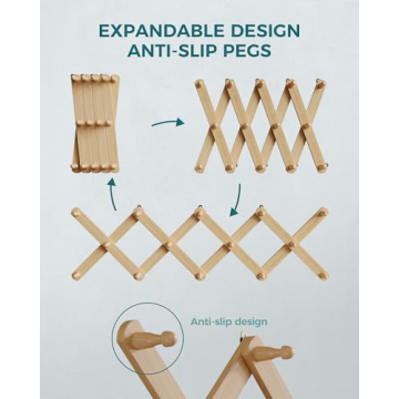 OROPY Expandable Wood Coat Rack 14 Pegs Adjustable Natural