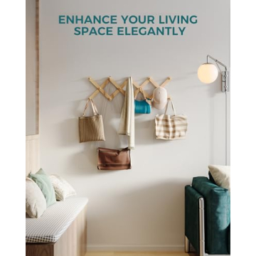 OROPY Expandable Wood Coat Rack 14 Pegs Adjustable Natural