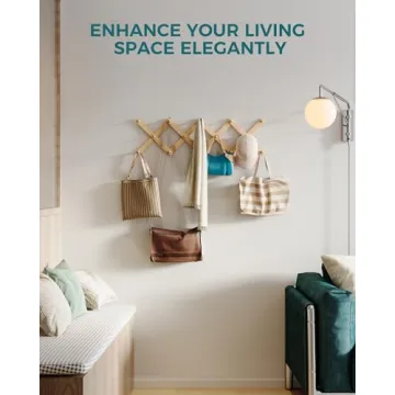 OROPY Expandable Wood Coat Rack 14 Pegs Adjustable Natural