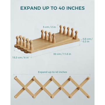 OROPY Expandable Wood Coat Rack 14 Pegs Adjustable Natural
