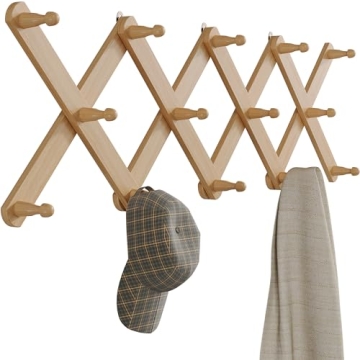 OROPY Expandable Wood Coat Rack 14 Pegs Adjustable Natural