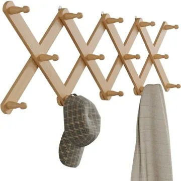 OROPY Expandable Wood Coat Rack 14 Pegs Adjustable Natural