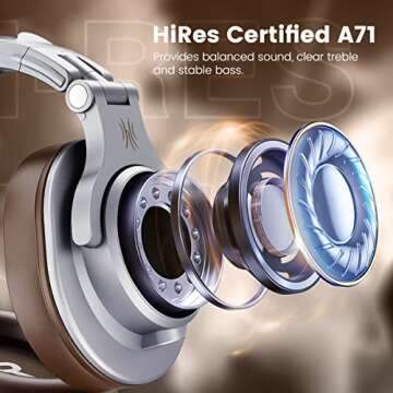 OneOdio A71 Hi-Res Studio Recording Headphones - Wired Over Ear Headphones with SharePort, Monitoring & Mixing Foldable Headphones with Stereo Sound (Silver)