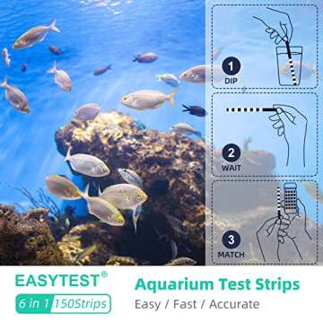 EASYTEST [150 Strip] [6 in 1] Aquarium Test Strips, [Freshwater and Saltwater 2 in 1] Test kit Monitoring, Nitrate, Nitrite, Chlorine, Carbonate, Hardness, pH