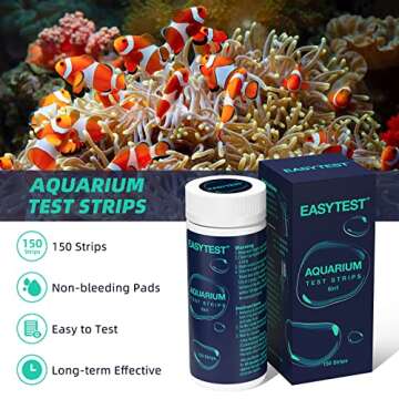 EASYTEST [150 Strip] [6 in 1] Aquarium Test Strips, [Freshwater and Saltwater 2 in 1] Test kit Monitoring, Nitrate, Nitrite, Chlorine, Carbonate, Hardness, pH