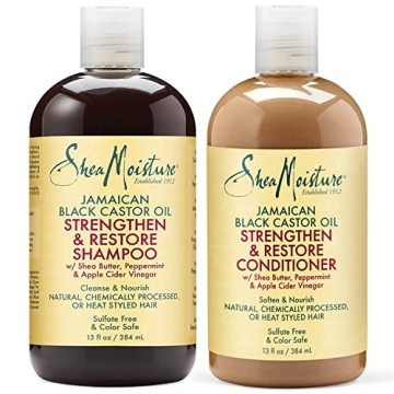 SheaMoisture Strengthen & Restore Shampoo & Conditioner Set – Jamaican Black Castor Oil for Hair R...
