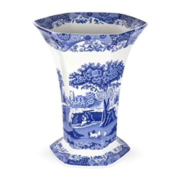 Portmeirion Blue Italian Collection Hexagonal Vase - Elegant 10.5 Inch Tall Centerpiece