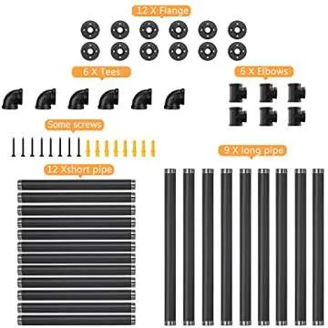 Pynsseu Industrial Iron Pipe Shelving Brackets Unit, Farmhouse Wall Mounted Pipe Shelves for Kitchen Bathroom, DIY Bookshelf Living Room Storage, 3Pack of 4 Tier