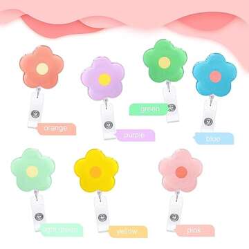 Cute Badge Reel Retractable 7 PCS Flower Floral Nurse Badge Holder Clips Reels ID Name Clip Tag for Nursing Nurses Hospital Teacher Pediatric Medical Lanyards Accessories (Flower)