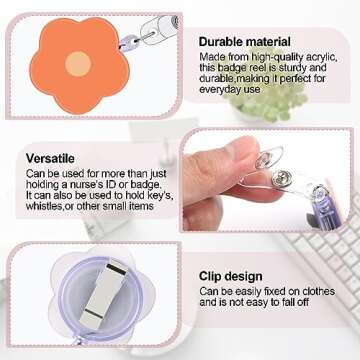 Cute Badge Reel Retractable 7 PCS Flower Floral Nurse Badge Holder Clips Reels ID Name Clip Tag for Nursing Nurses Hospital Teacher Pediatric Medical Lanyards Accessories (Flower)