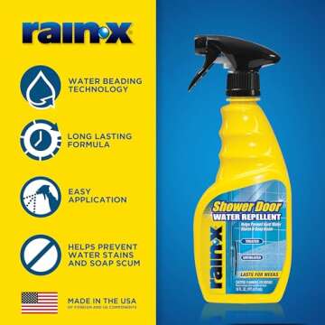 Rain-X 630023 Glass Shower Cleaner Water Repellent - Bathroom cleaner and window cleaner, bathroom cleaning supplies - Protects Glass Shower And Doors From Soap Residue And Hard Water, 16 Fl. Oz.