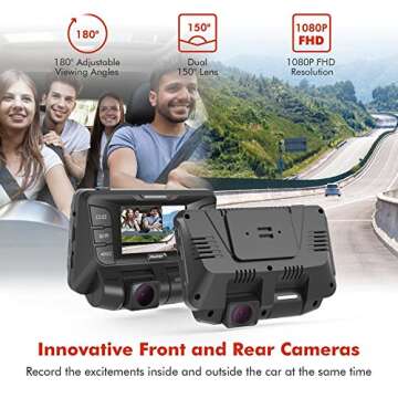 PRUVEEO Dash Cam, 1080P Front and Rear Dash Camera for Cars, Night Vision WDR, Dashcam with Rotatable Lens, Loop Recording, G-Sensor, Parking Monitor, Free 64GB Card
